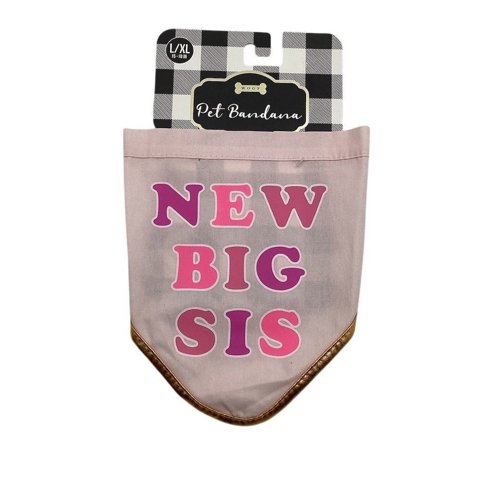 New‎ Big Sis Dog Bandana L Pink with Gold Trim Stylish Accessory